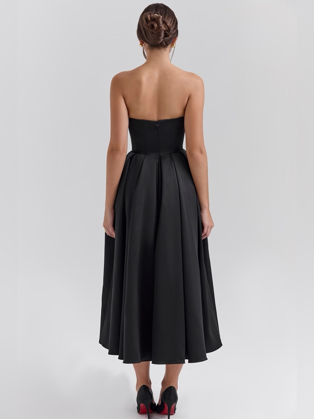 House of CB Contessa Black Strapless Satin Corset Midi Dress XL - Picture 8 of 10